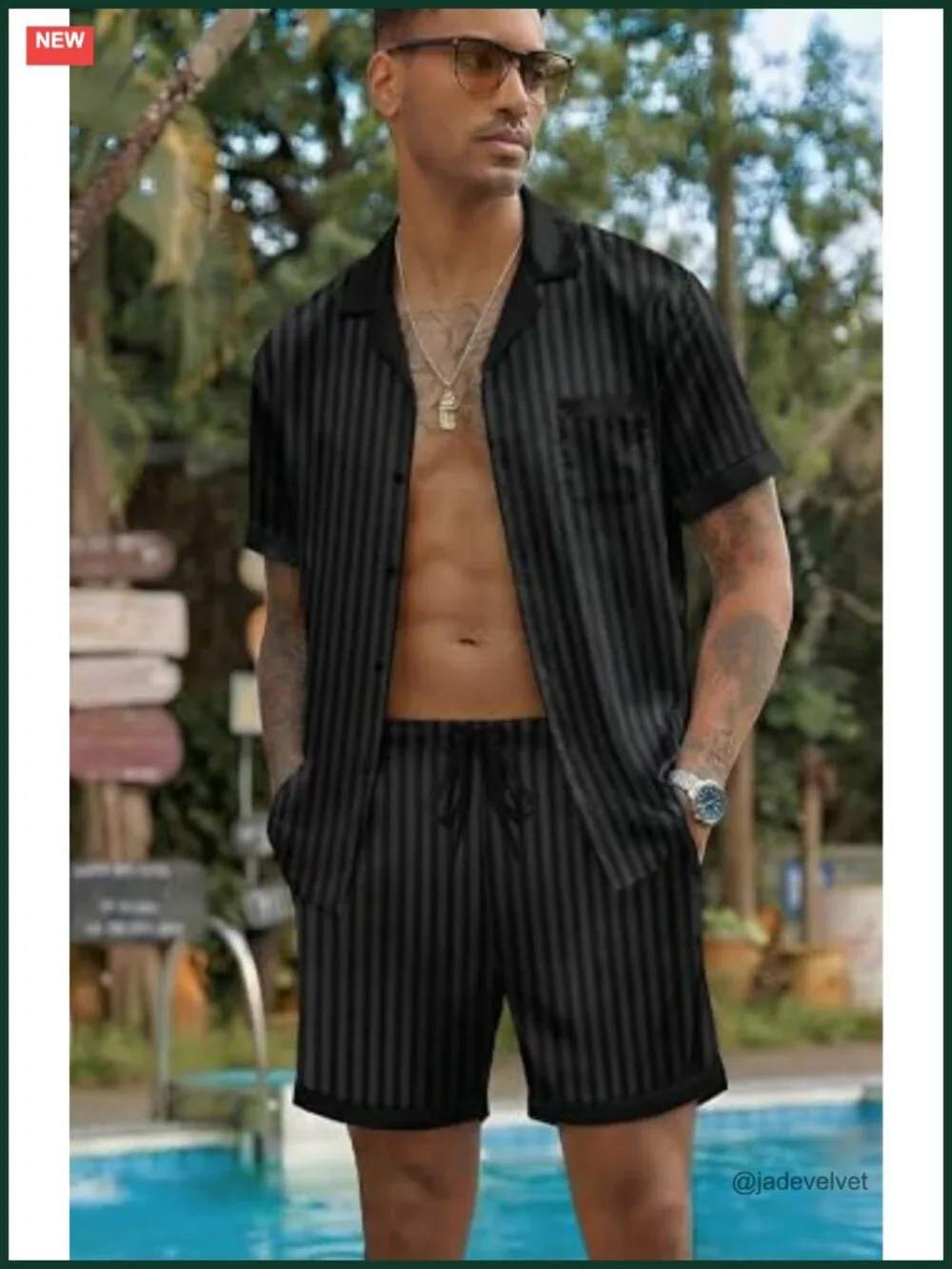 Men's Satin Silk Pajama Set with Pockets Sleepwear Shorts 2-Piece Button Down